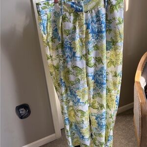 Cato Wide Leg Floral Pants in Blue, Green & White